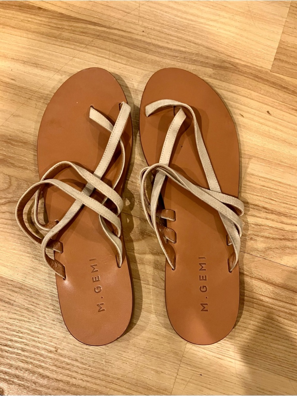 M. Gemi Tan Leather Sandals with Cream Straps